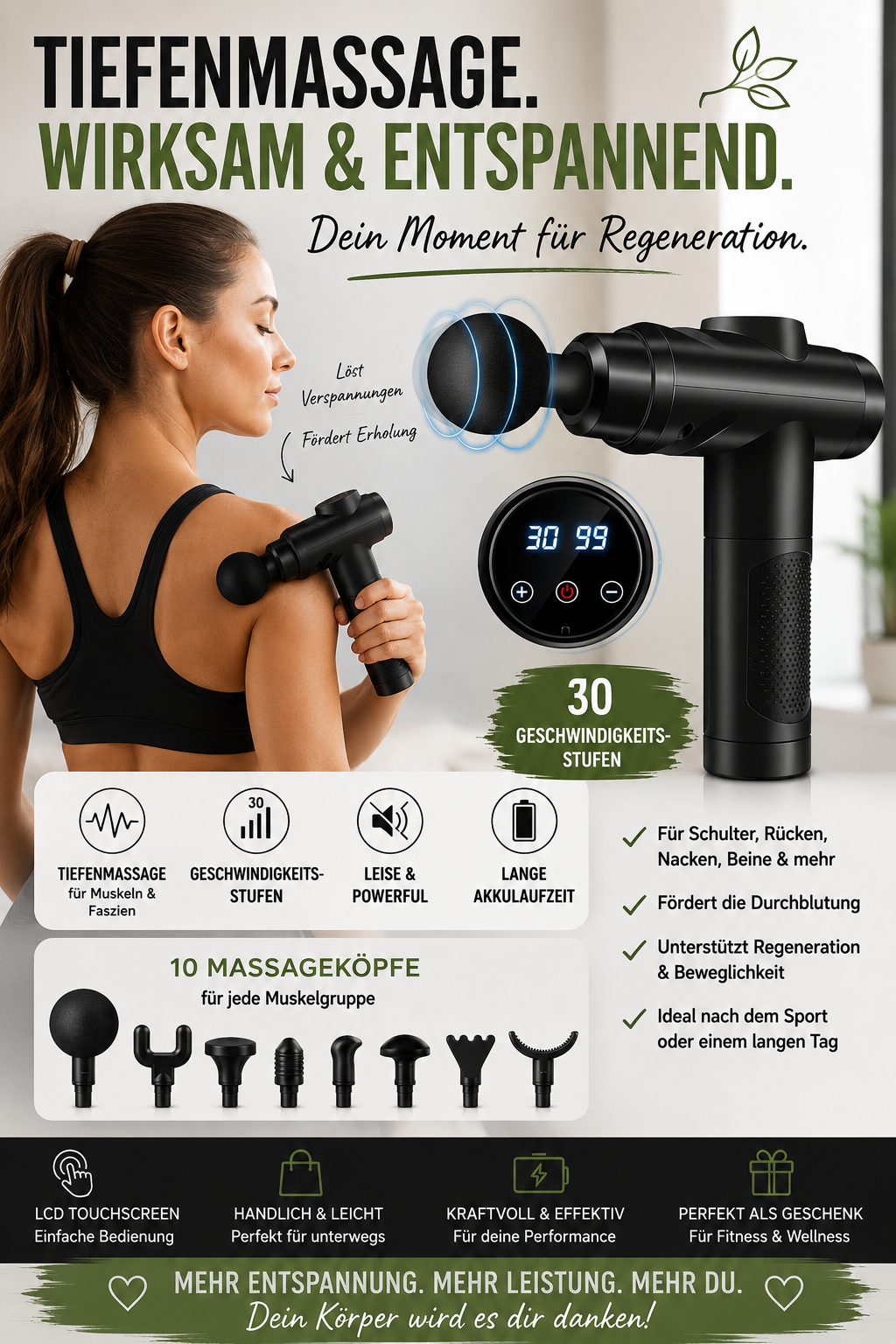 Massagepistole mit 30 Geschwindigkeitsstufen – Effektive Muskelregeneration für Sport und Alltag